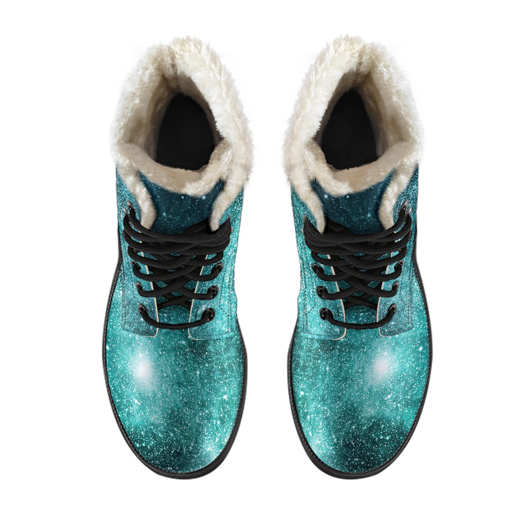 Teal Stardust Galaxy Space Print Comfy Boots GearFrost