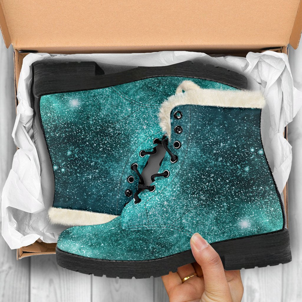 Teal Stardust Galaxy Space Print Comfy Boots GearFrost
