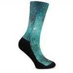 Teal Stardust Galaxy Space Print Crew Socks