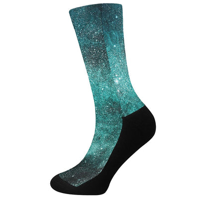 Teal Stardust Galaxy Space Print Crew Socks
