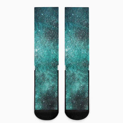 Teal Stardust Galaxy Space Print Crew Socks