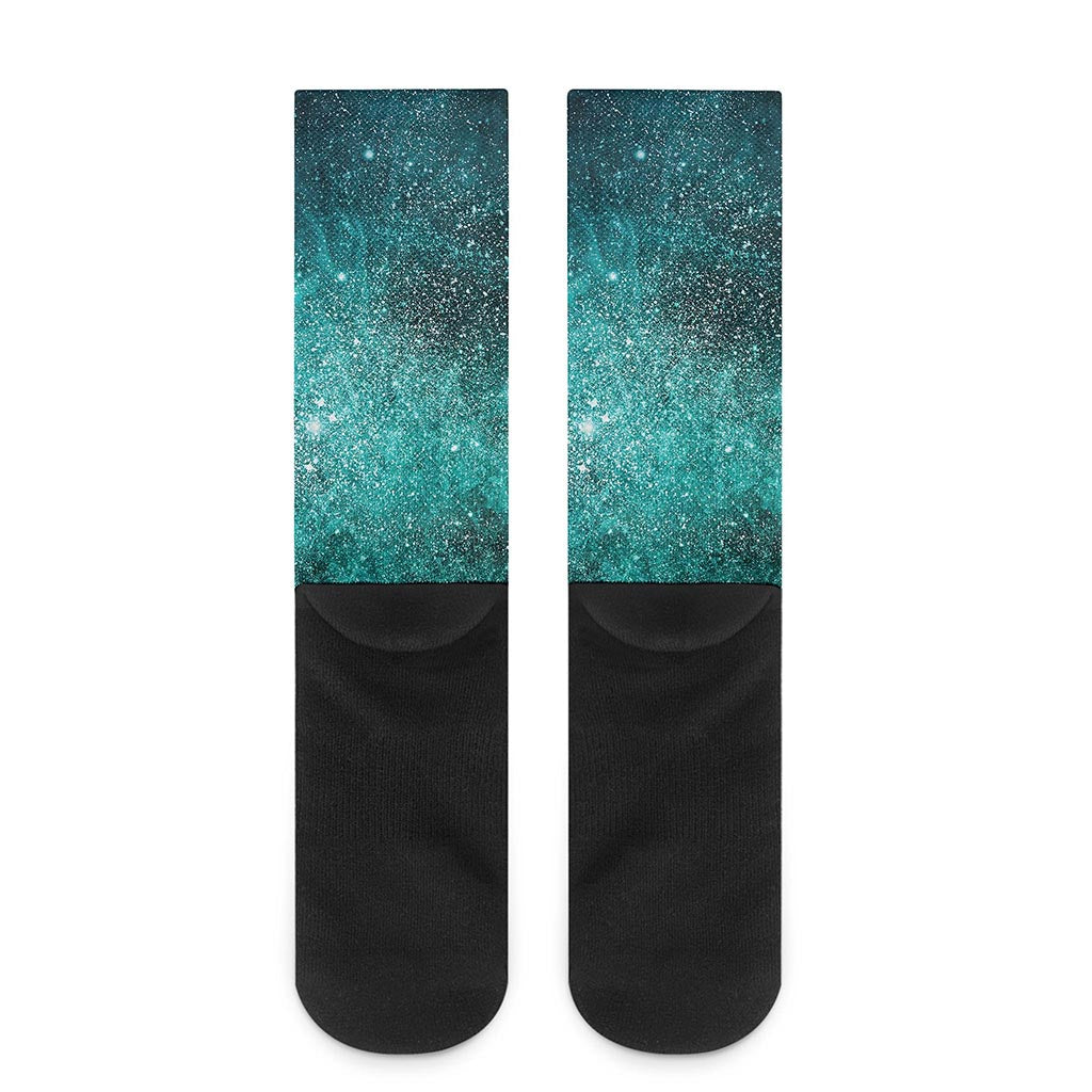 Teal Stardust Galaxy Space Print Crew Socks