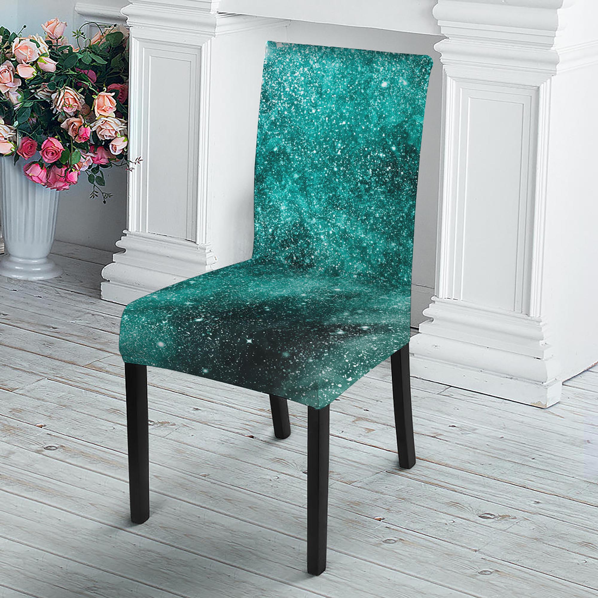 Teal Stardust Galaxy Space Print Dining Chair Slipcover