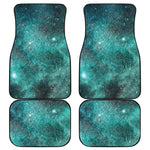 Teal Stardust Galaxy Space Print Front and Back Car Floor Mats