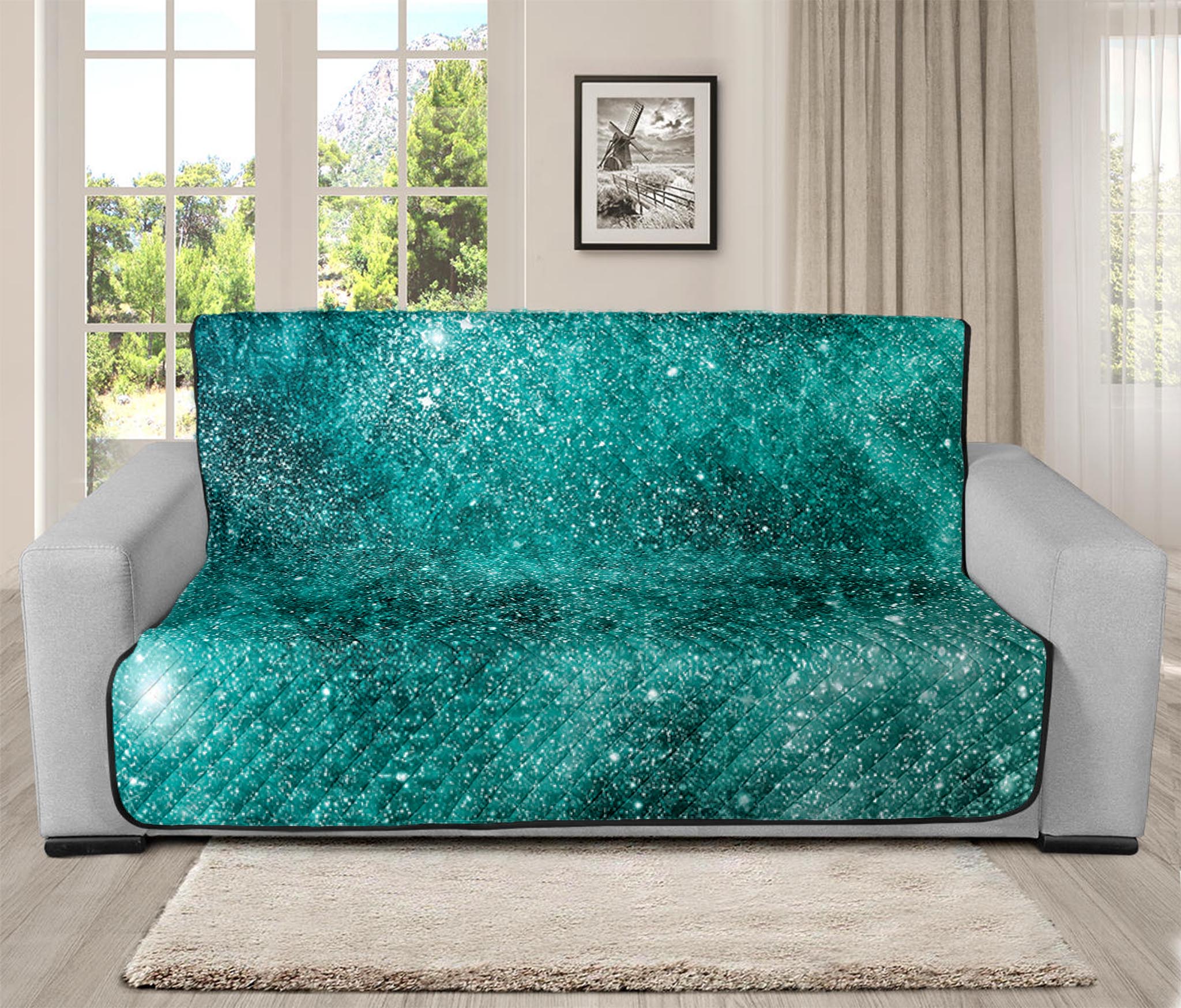 Teal Stardust Galaxy Space Print Futon Protector