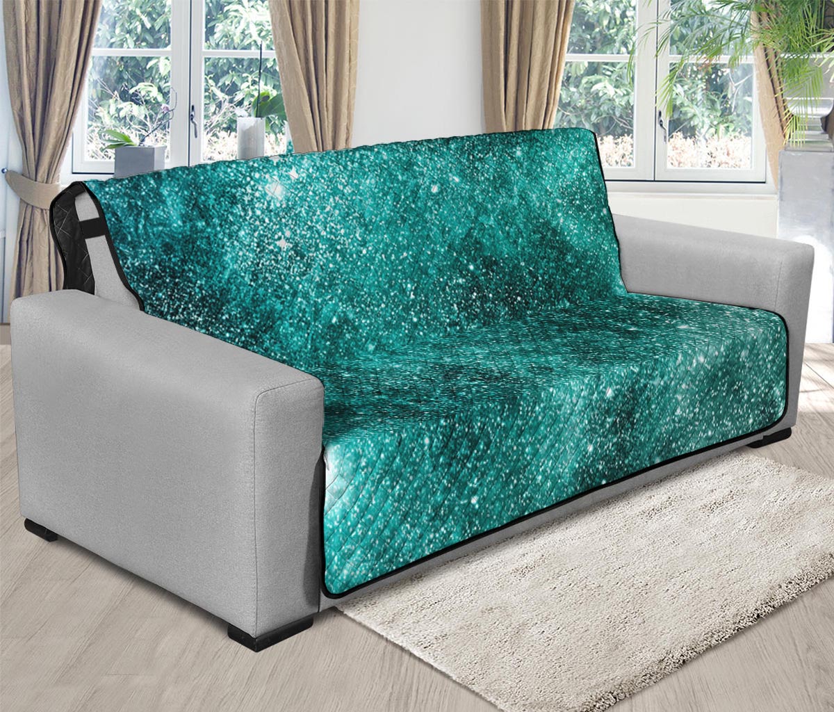 Teal Stardust Galaxy Space Print Futon Protector