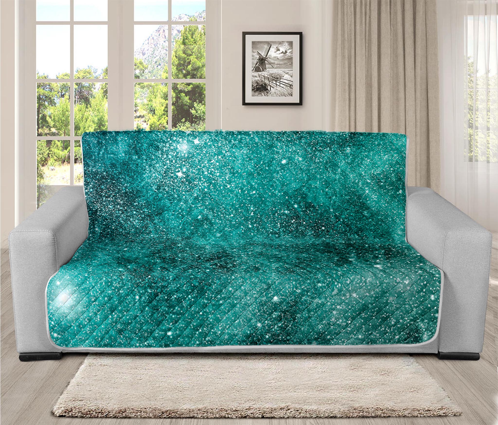 Teal Stardust Galaxy Space Print Futon Protector