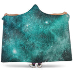 Teal Stardust Galaxy Space Print Hooded Blanket