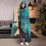 Teal Stardust Galaxy Space Print Hooded Blanket