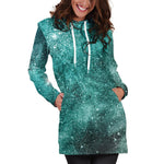 Teal Stardust Galaxy Space Print Hoodie Dress GearFrost