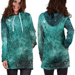 Teal Stardust Galaxy Space Print Hoodie Dress GearFrost