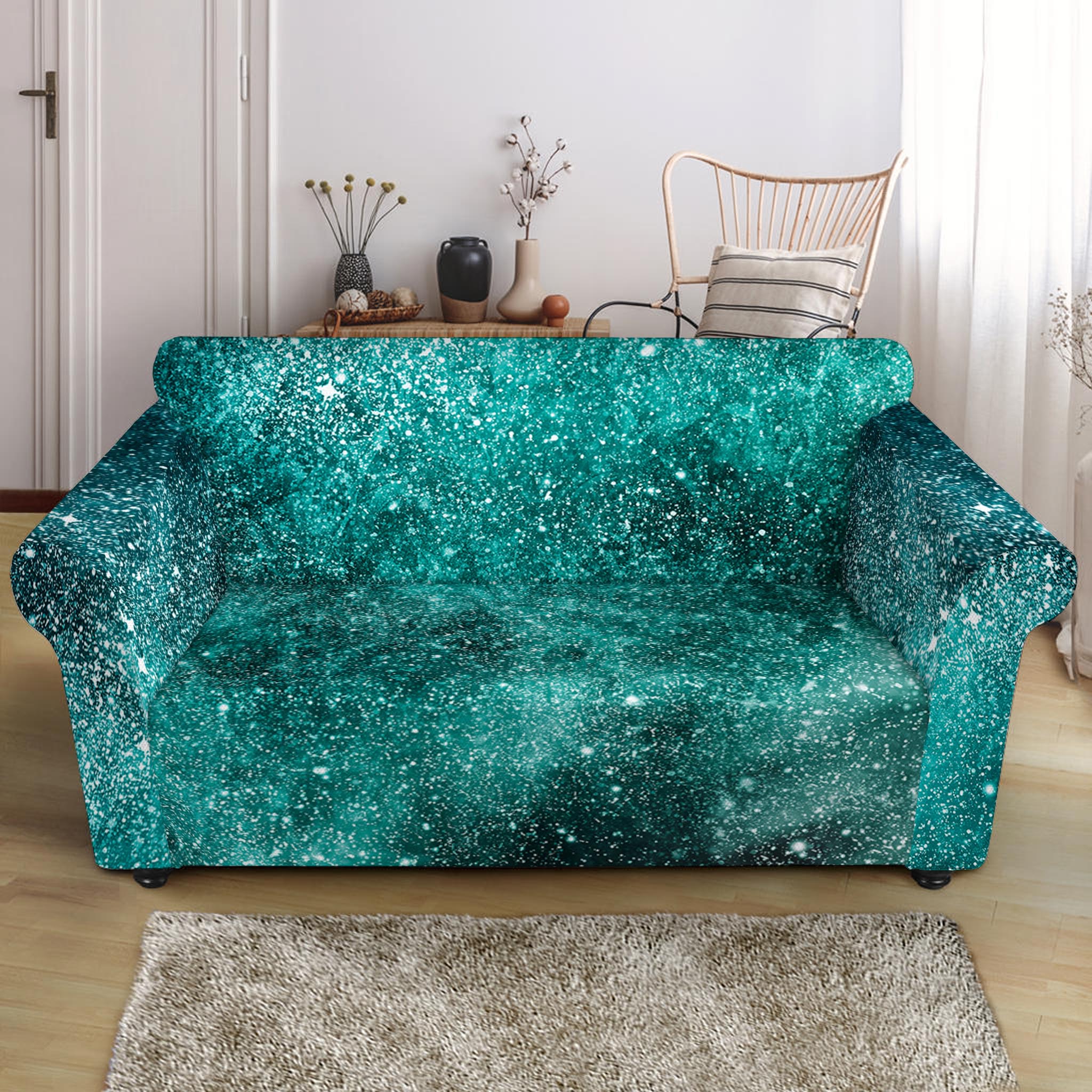 Teal Stardust Galaxy Space Print Loveseat Slipcover