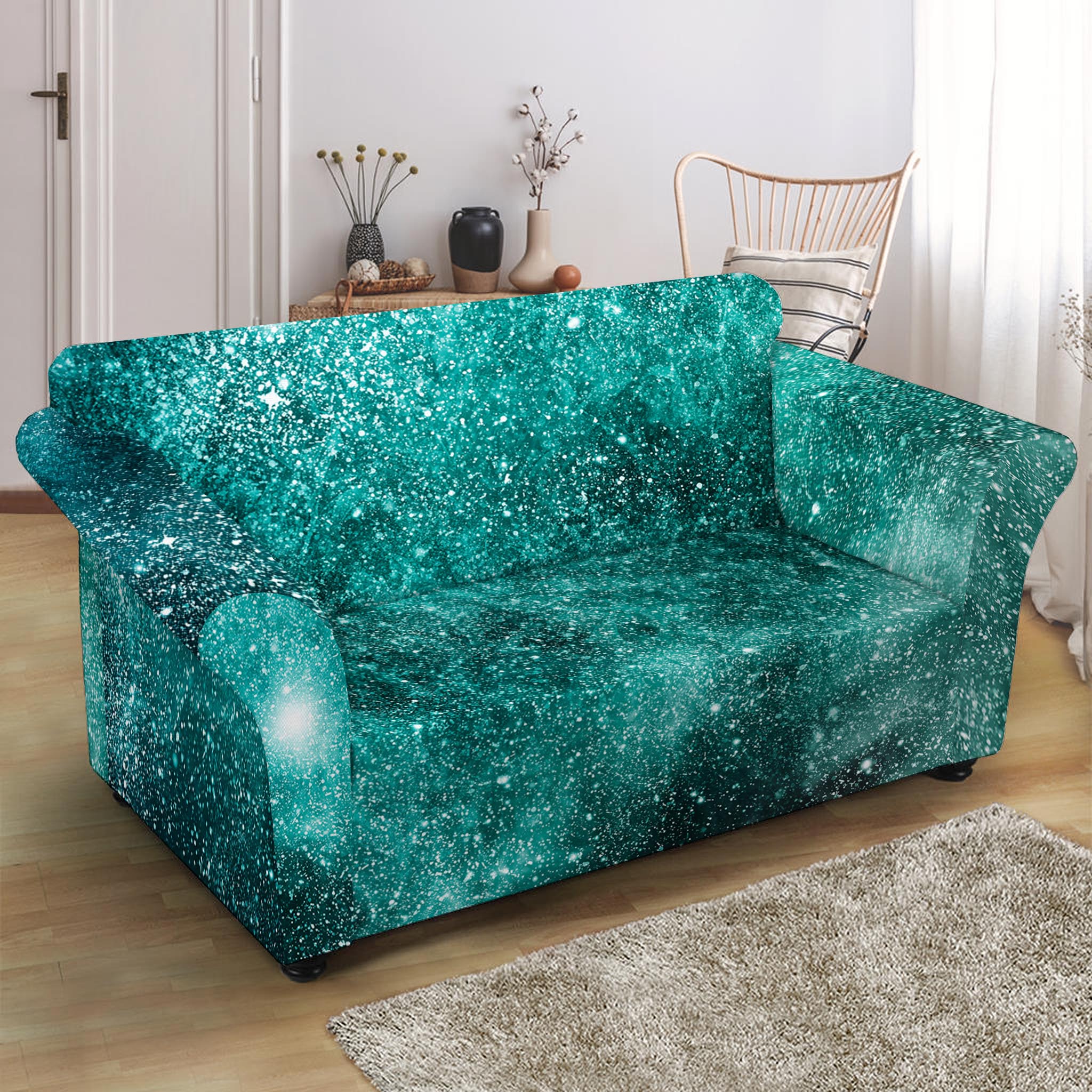 Teal Stardust Galaxy Space Print Loveseat Slipcover