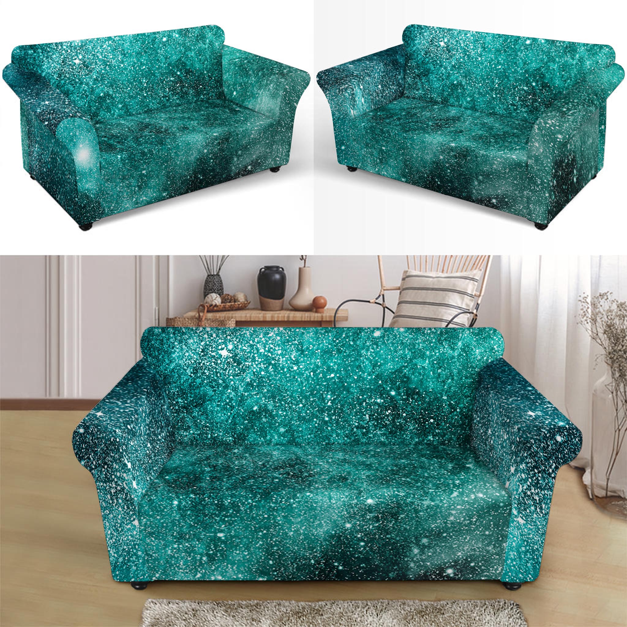 Teal Stardust Galaxy Space Print Loveseat Slipcover