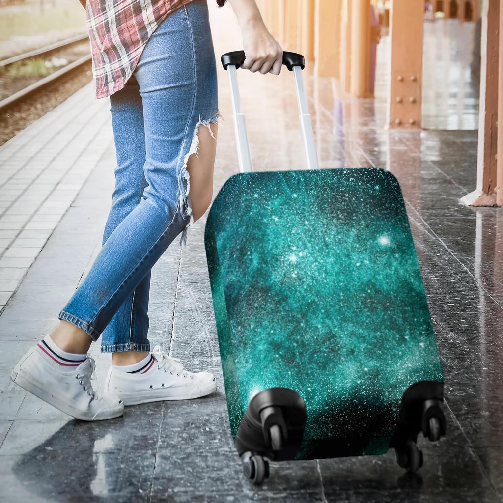 Teal Stardust Galaxy Space Print Luggage Cover GearFrost