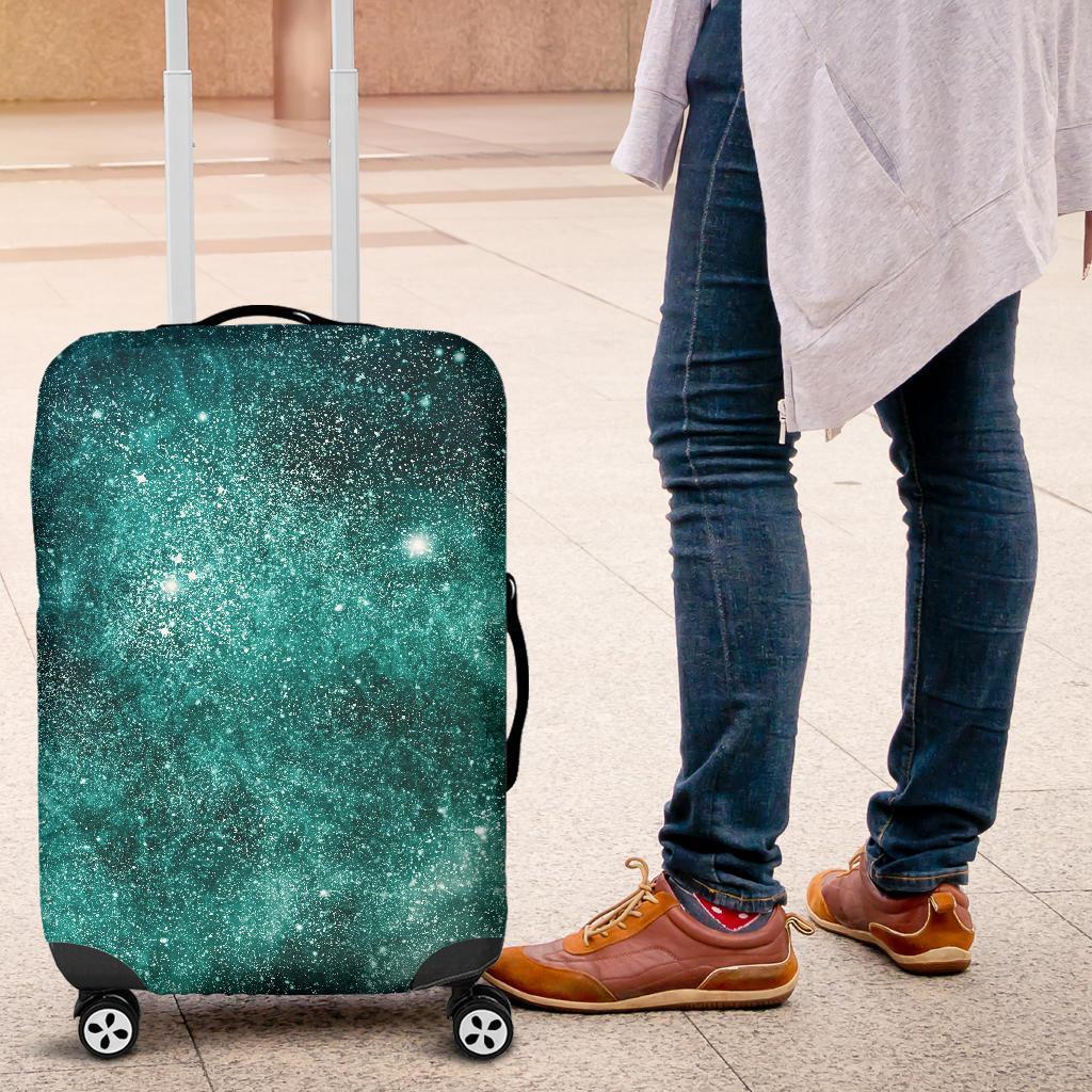 Teal Stardust Galaxy Space Print Luggage Cover GearFrost