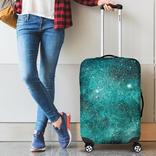Teal Stardust Galaxy Space Print Luggage Cover GearFrost