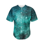 Teal Stardust Galaxy Space Print Men's Baseball Jersey
