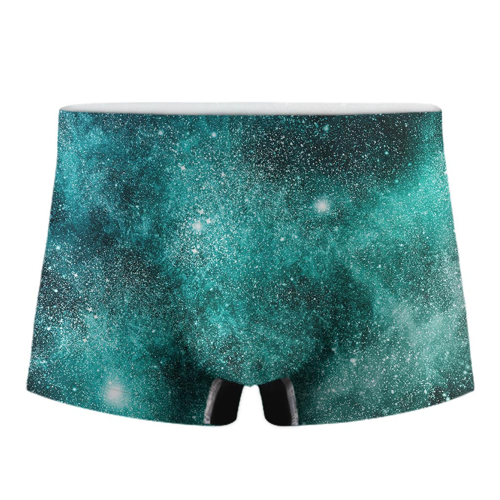 Teal Stardust Galaxy Space Print Men's Boxer Briefs