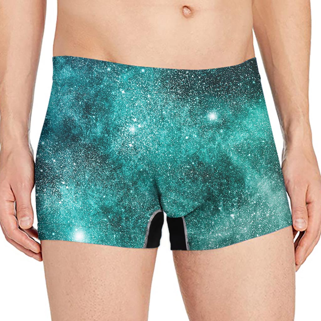 Teal Stardust Galaxy Space Print Men's Boxer Briefs