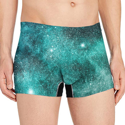 Teal Stardust Galaxy Space Print Men's Boxer Briefs