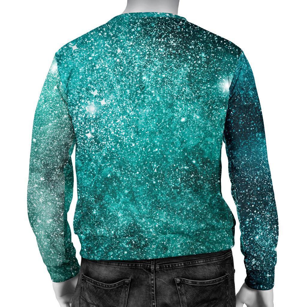 Teal Stardust Galaxy Space Print Men's Crewneck Sweatshirt GearFrost