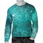 Teal Stardust Galaxy Space Print Men's Crewneck Sweatshirt GearFrost