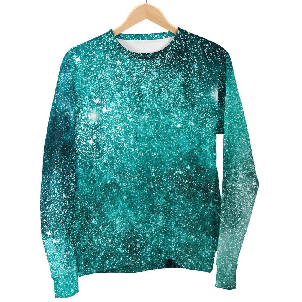 Teal Stardust Galaxy Space Print Men's Crewneck Sweatshirt GearFrost