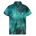 Teal Stardust Galaxy Space Print Men's Short Sleeve Shirt