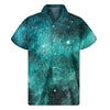 Teal Stardust Galaxy Space Print Men's Short Sleeve Shirt