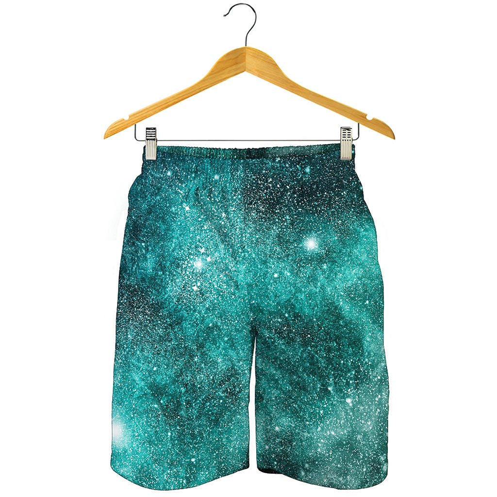 Teal Stardust Galaxy Space Print Men's Shorts