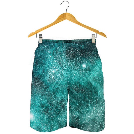 Teal Stardust Galaxy Space Print Men's Shorts