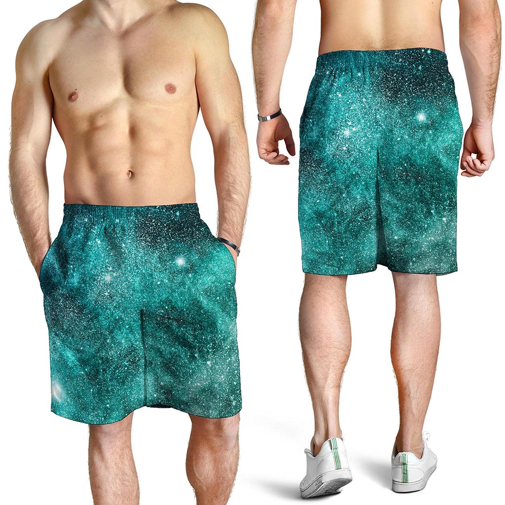 Teal Stardust Galaxy Space Print Men's Shorts