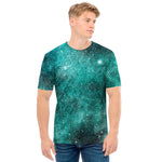 Teal Stardust Galaxy Space Print Men's T-Shirt
