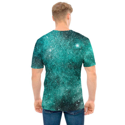 Teal Stardust Galaxy Space Print Men's T-Shirt