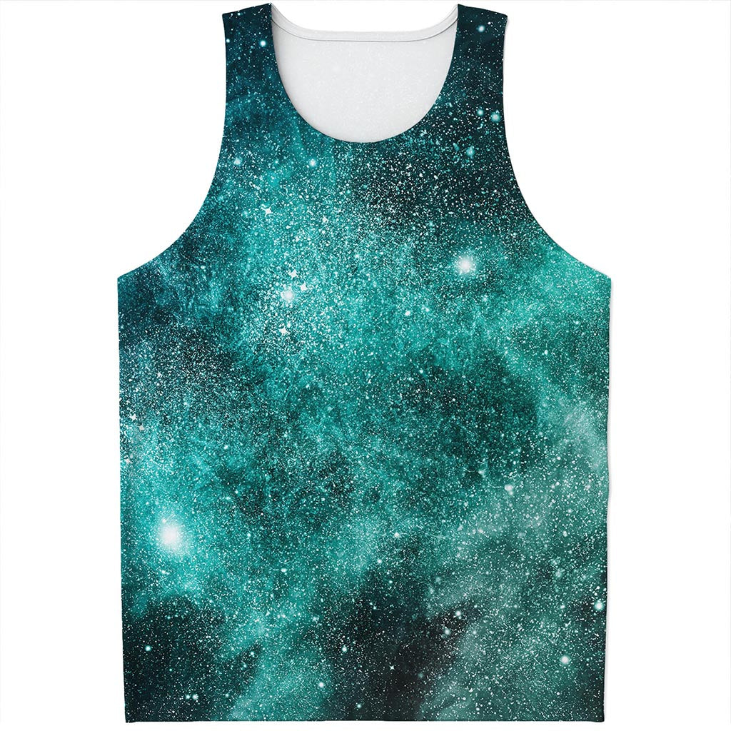 Teal Stardust Galaxy Space Print Men's Tank Top