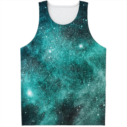 Teal Stardust Galaxy Space Print Men's Tank Top