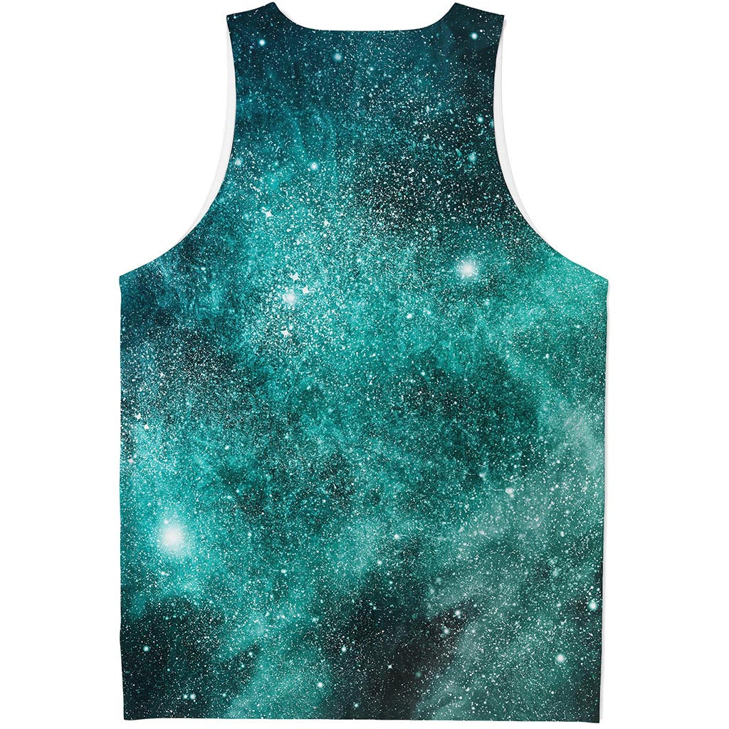 Teal Stardust Galaxy Space Print Men's Tank Top
