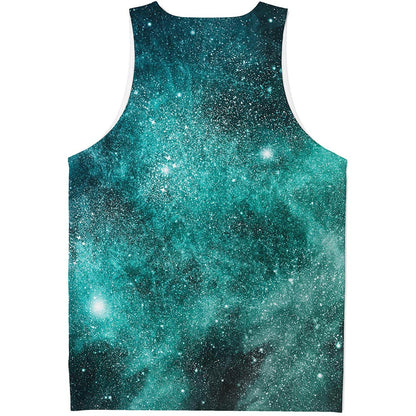 Teal Stardust Galaxy Space Print Men's Tank Top