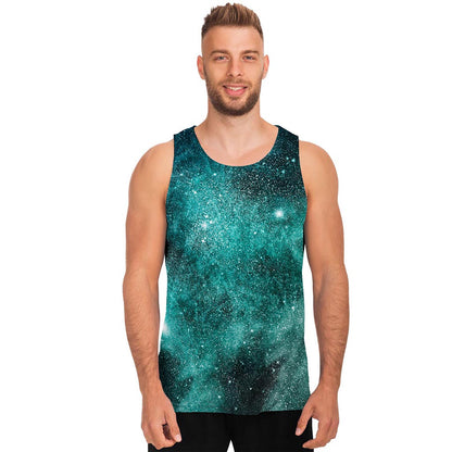 Teal Stardust Galaxy Space Print Men's Tank Top