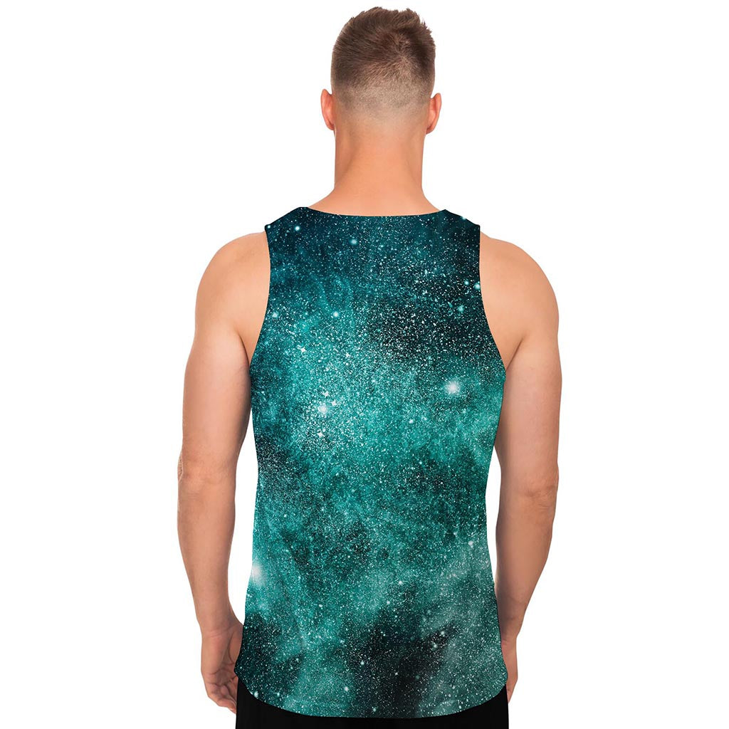 Teal Stardust Galaxy Space Print Men's Tank Top