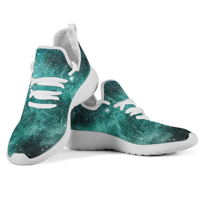 Teal Stardust Galaxy Space Print Mesh Knit Shoes GearFrost