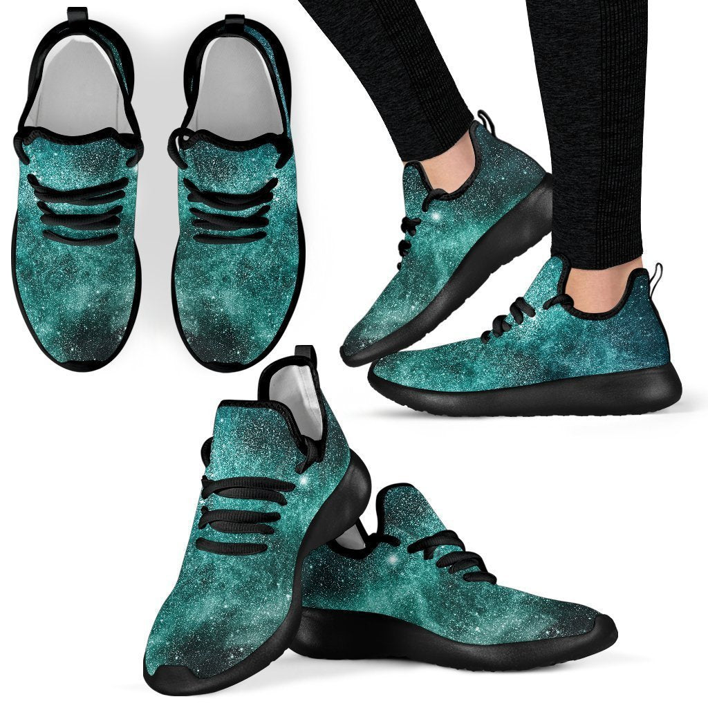 Teal Stardust Galaxy Space Print Mesh Knit Shoes GearFrost
