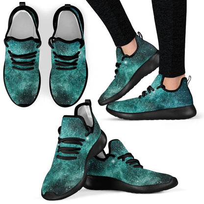 Teal Stardust Galaxy Space Print Mesh Knit Shoes GearFrost