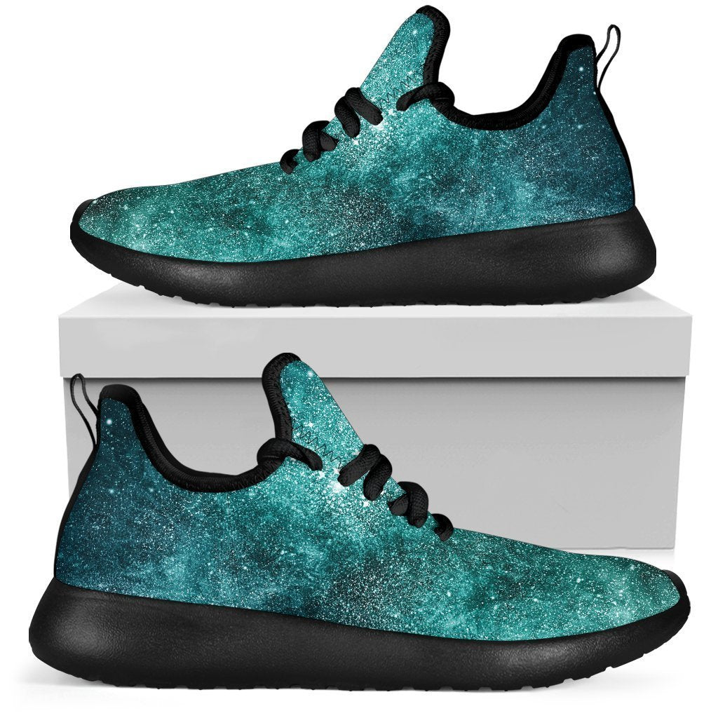 Teal Stardust Galaxy Space Print Mesh Knit Shoes GearFrost