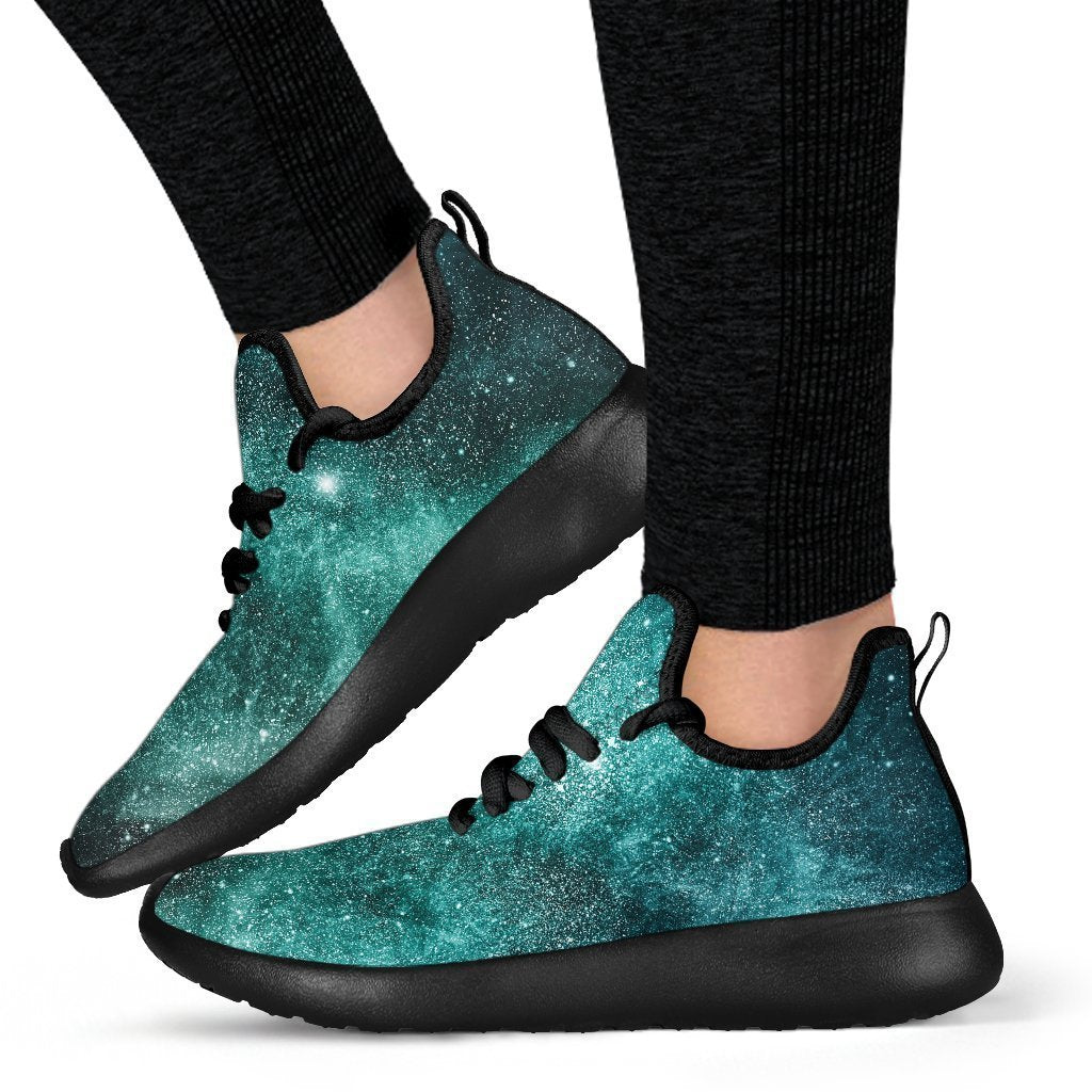Teal Stardust Galaxy Space Print Mesh Knit Shoes GearFrost