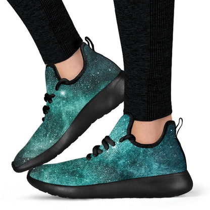 Teal Stardust Galaxy Space Print Mesh Knit Shoes GearFrost