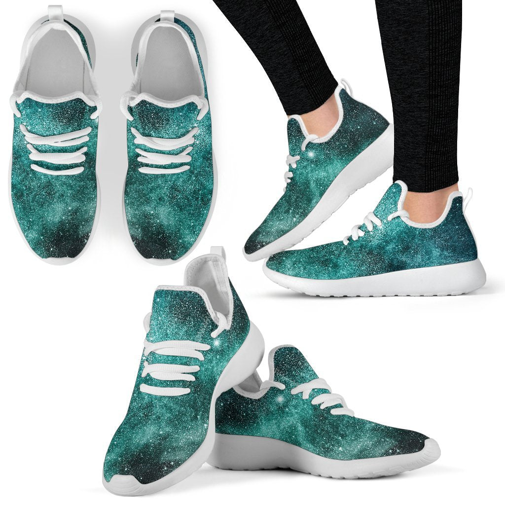 Teal Stardust Galaxy Space Print Mesh Knit Shoes GearFrost