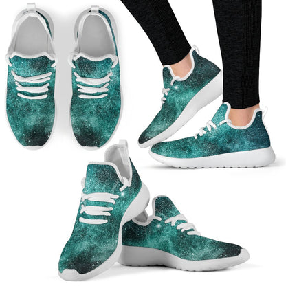 Teal Stardust Galaxy Space Print Mesh Knit Shoes GearFrost