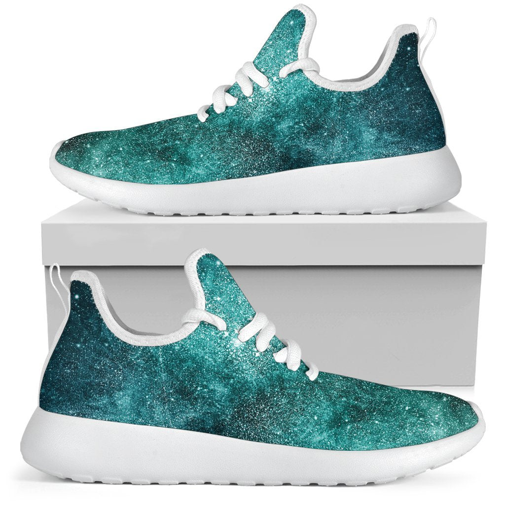 Teal Stardust Galaxy Space Print Mesh Knit Shoes GearFrost